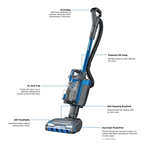 Shark ICZ362H Vertex Pro Powered Lift-Away Cordless Vacuum with IQ Display, DuoClean PowerFins, Includes Crevice Tool, Pet Multi-Tool & Anti-Allergen Dusting Brush, 60min Runtime, Electric Blue