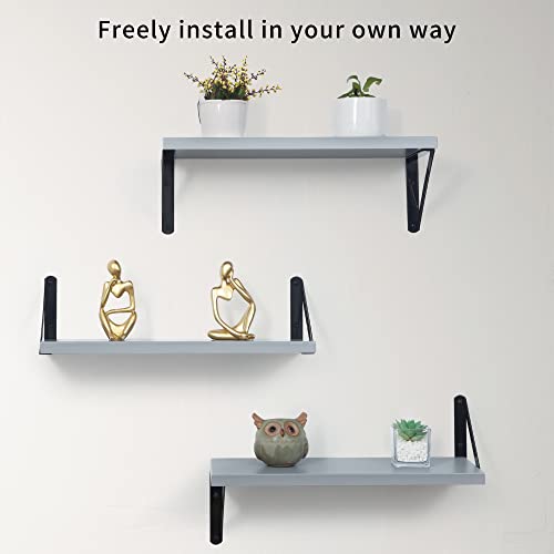 Fun Memories Floating Shelves for Wall Set of 3, Modern Grey Wall Mounted Shelves for Home Decor Storage, Floating Book Shelf Bathroom Shelf with Visible Bracket