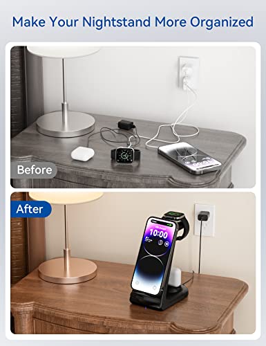 ELEGRP Charging Station for Apple Devices, Charging Stand for iPad Mini, iPhone 14/13/12/11, Airpods, Apple Watch, Charging Cable is Removable and Replaceable, LED, FCC (Black)