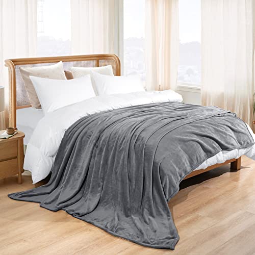 David's Home Fleece Queen Blanket,Ultra Soft More Durable Lightweight Velvety Bed Blanket,Lint-Free& No Pilling,300GSM All Season Luxury Plush Cozy Blanket with Wider Stitched Border,90"x90",Dark Grey