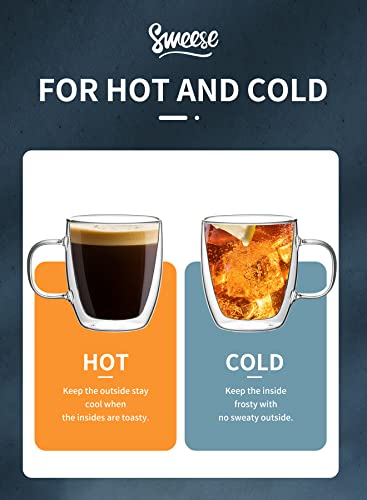 Sweese Double Walled Coffee Mugs - 12.5 oz Insulated Espresso Cups Set of 2, Perfect for Cappuccino, Latte, Americano, Tea Bag, Beverage (413.101)