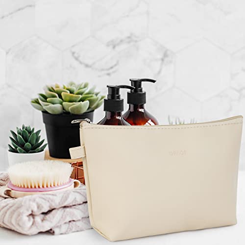 WANDF Cosmetic Bag for Women Makeup bag Organizer Mini Makeup Pouch for Purse Water Resistant Girls Gift(L-Khaki)