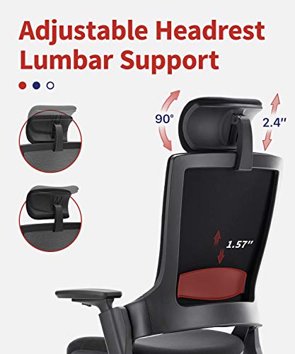CLATINA Ergonomic High Swivel Executive Chair with Adjustable Height Head 3D Arm Rest Lumbar Support and Upholstered Back for Home Office Black