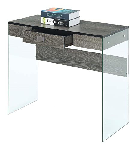 Convenience Concepts SoHo 1 Drawer Glass 36 inch Desk, Weathered Gray/Glass