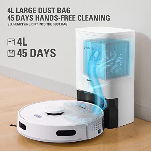Greenworks Robot Vacuum GRV-3011, Intelligent LDS Laser Navigation, Automatic Path Planning,2000Pa Powerful Suction,Auto Dust Collection, for Pet Hair, Hard Floor, Carpet