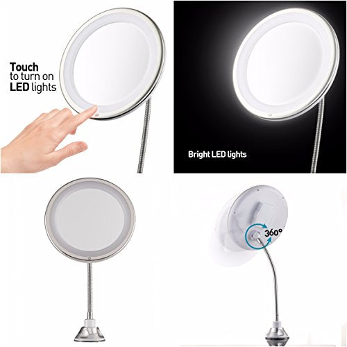 PROBEAUTIFY Lighted Makeup Mirror - 10” Long Gooseneck Mirror - Warm LED Light, Cordless, Adjustable, Bathroom Vanity Dresser Mirror, Compact Travel Mirror