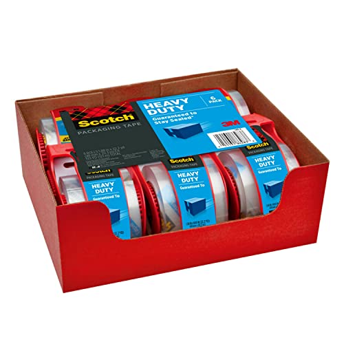 Scotch Heavy Duty Packaging Tape, 1.88" x 22.2 yd, Designed for Packing, Shipping and Mailing, Strong Seal on All Box Types, 1.5" Core, Clear, 6 Rolls with Dispenser (142-6)