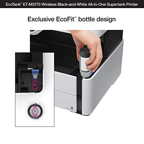 Epson EcoTank ET-M3170 Wireless Monochrome All-in-One Supertank Printer with ADF, Fax and Ethernet PLUS 2 Years of Unlimited Ink*, White