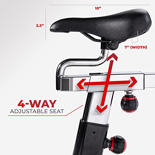 Sunny Health & Fitness Indoor Cycling Exercise Bike with Heavy-Duty 49 LB Chrome Flywheel, Stationary Bike with Customizable Comfort with 275 LBS. Max Weight - SF-B1002