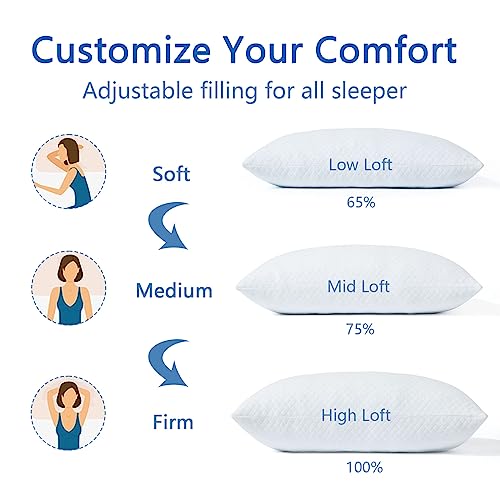 HomeMate Side Sleeper Pillow for Neck and Shoulder Pain Relief - Bed Pillows Sleeping 19" x 29" Set of 2 Adjustable Soft White Memory Foam Curved with Removable Washable Cover