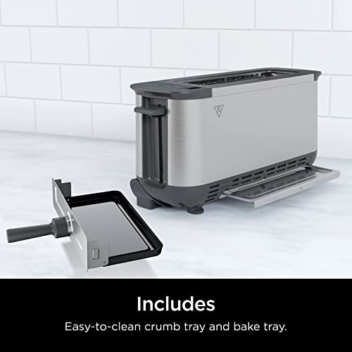 Ninja ST100 Foodi 2-in-1 Flip Toaster, 2-Slice Capacity, Compact Toaster Oven, Snack Maker, 1500 Watts, Stainless Steel