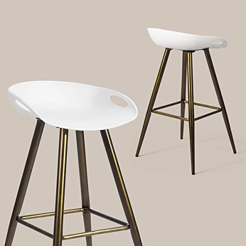 Homy Casa Inc Set of 2 Modern Simple Bar Stools,32.3" Counter Height Bar Stools Bar Chair with Low Backrest&Footrest for Home Bar Kitchen Dining Room Living Room Pub, White & Bronze