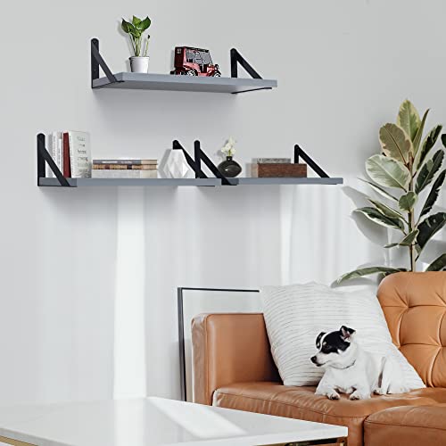 Fun Memories Floating Shelves for Wall Set of 3, Modern Grey Wall Mounted Shelves for Home Decor Storage, Floating Book Shelf Bathroom Shelf with Visible Bracket