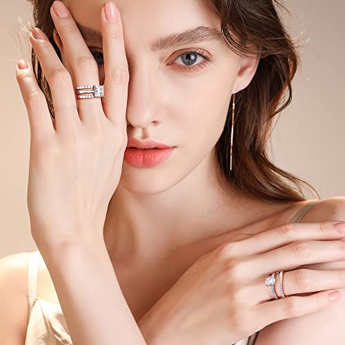 SMILEST 1.8MM Moissanite Rings for Women, D Color VVS1 Clarity Lab Created Diamond Wedding Band 14K Gold Plated S925 Sterling Silver Half Eternity Ring Moissanite Wedding Rings for Women Mom Wife Gift
