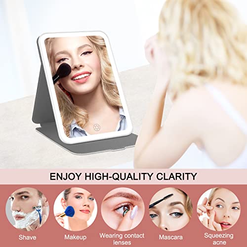Flymiro Lighted Makeup Vanity Mirror with 72 LED Lights, Portable Travel Mirror with 3 Colors Lighting, Dimmable Touch Screen,USB Rechargeable,Tabletop Desk Foldable Cosmetic Mirror with Lights