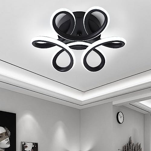 DELIPOP Modern LED Ceiling Light, Black Flowers Design Semi Flush Mount Ceiling Light, 10in 22W Cool Light 6500K Aluminum Ceiling Light Fixtures