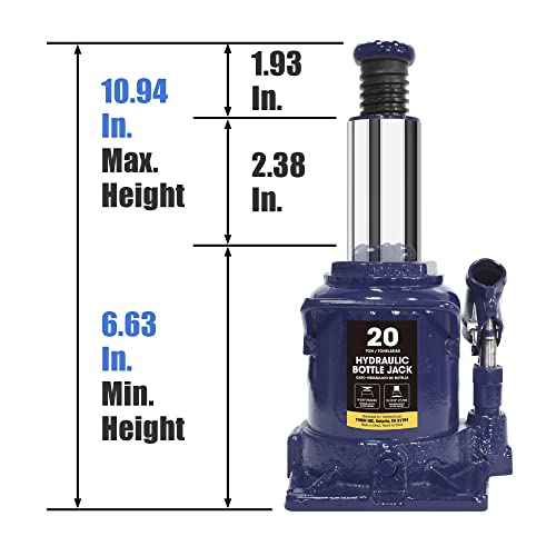 BIG RED 20 Ton (40,000 LBs) Torin Hydraulic Stubby Low Profile Car Bottle Jack for Auto Repair and House Lift, Blue, AT92007AU