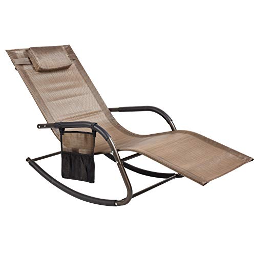Wostore Rocking Lounger Patio Chaise Sunbathing Chair with Recliner Movable Sleep Bed Included Pillow and Breathable Texteline Farbic-Brown