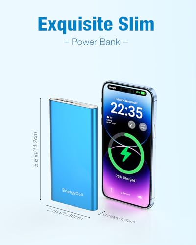 EnergyCell Pilot 4GS Portable Charger,12000mAh Fast Charging Power Bank Dual 3A High-Speed Output Battery Pack Compatible with iPhone 12 11 X Samsung S10 and More - Blue