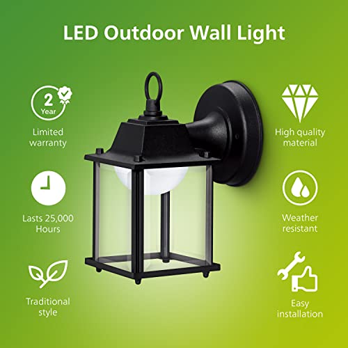 Philips LED Outdoor Square Wall Lantern, Bright White, 3000K, Durable Aluminum, Weather Resistant, 2-Pack, T20 Certified
