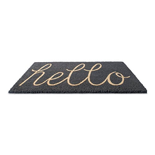 DII Hello Coir Fiber Doormat Non-Slip Durable Outdoor/Indoor, Pet Friendly, 18x30, Gray
