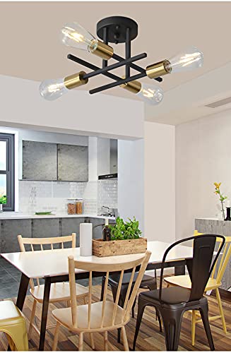 Ridiss Semi Flush Mount Ceiling Light, E26 Sputnik Chandelier Lighting 4-Lights Kitchen Flush Mount Light Fixture for Dining,Room Living,Room Bedroom, Foyer