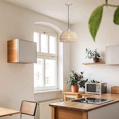 Boho Pendant Lights Kitchen Island Boho Chandelier Light Fixture Adjustable Pendant Lights Rattan Lamp Wicker Pendant Light for Kitchen Island Bedroom Living Room Dining Room Farmhouse 8.27 Inches