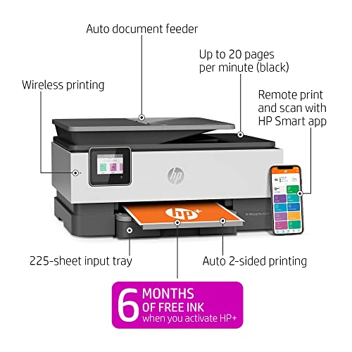 HP OfficeJet Pro 8025e Wireless Color All-in-One Printer with bonus 6 free months Instant Ink with HP+ (1K7K3A), Gray