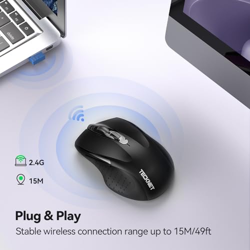 TECKNET Wireless Mouse, 2.4G Ergonomic Optical Mouse, Computer Mouse for Laptop, PC, Computer, Chromebook, Notebook, 6 Buttons, 24 Months Battery Life, 2600 DPI, 5 Adjustment Levels