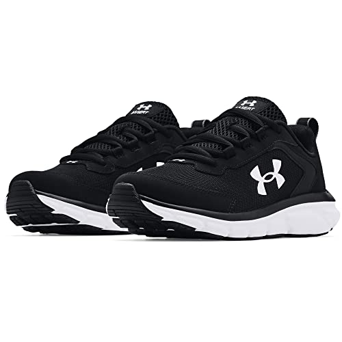 Under Armour boys Grade School Assert 9 Running Shoe, Black/White, 5.5 Big Kid US