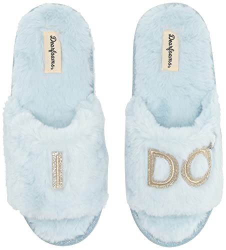 Dearfoams Women's Bridal I Do & I Do Crew Giftable Slide Slipper, I Do Blue, Large