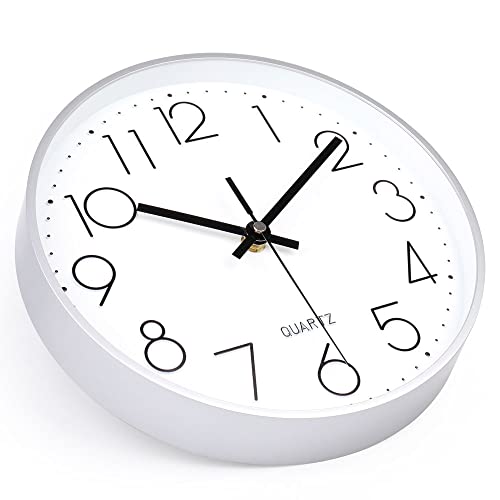 jomparis 10 Inch Silver Wall Clock Battery Operated Silent & Non-Ticking Wall Clock for Home Office Bathroom