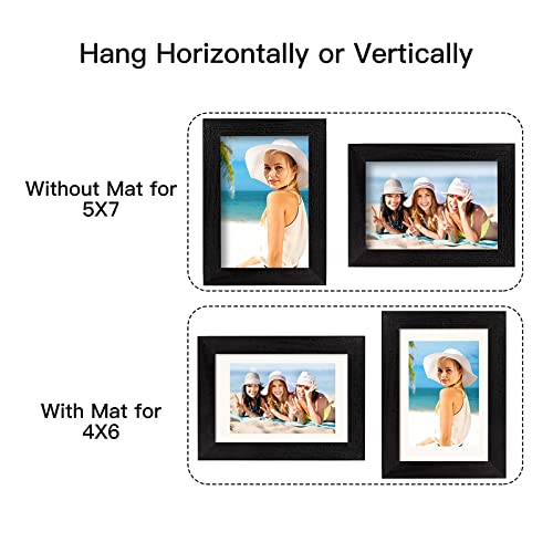 BAIJIALI 5x7 Picture Frame Black Wood Pattern with HD Plexiglass,Display Pictures 4x6 with Mat or 5x7 Without Mat, Horizontal and Vertical Formats for Wall and Table Mounting,2 Packs