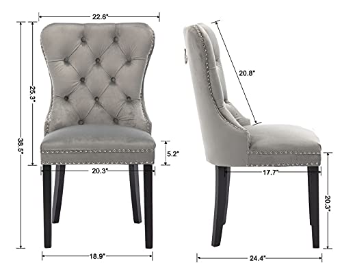 CIMOTA Velvet Dining Chairs Set of 4, Modern Tufted Dining Room Chairs with Nailhead Trim Upholstered Armless Side Chair with Solid Wood for Kitchen/Dining Room/Bedroom (Light Grey, Ring on The Back)