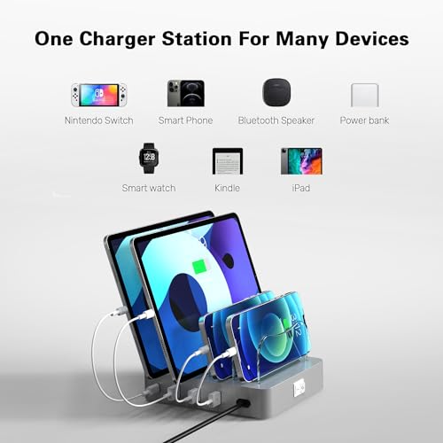 Charging Station for Multiple Devices,PD 20W Fast Charging for lPhone 14/13/12,Multi Charger Station with 4 Charging Cables, Compatible with Cellphone iPad Tablet and Others