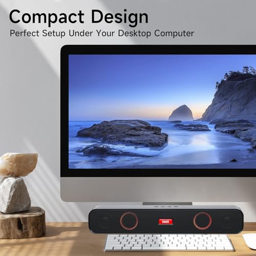 HI-PLANX Speakers with Phone Holder,Stereo Sound Bar Laptop Speaker for Desktop/Laptop/PC/Pad/Cellphone, Colorful Gradient Lighting Soundbar, USB Desktop Speaker Plug and Play