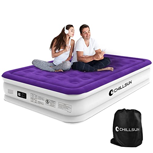 CHILLSUN Queen Air Mattress with Built in Pump,16" Elevated Air Mattresses for Camping,Home,Guests Fast Inflation/Deflation Blow Up Mattress, Purple Air Bed with Carry Bag for Inflatable Tent,Travel