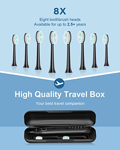 Operan Electric Toothbrush for Adults and Kids Sonic Rechargeable Toothbrush with 5 Modes 2-Min Smart Timer IPX7 Waterproof 40,000 VPM Motor with 8 Brush Heads & Travel Case Black