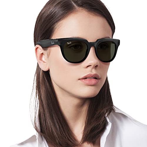 Ray-Ban Stories | Meteor Square Smart Glasses, Shiny Black/Green, 51 mm