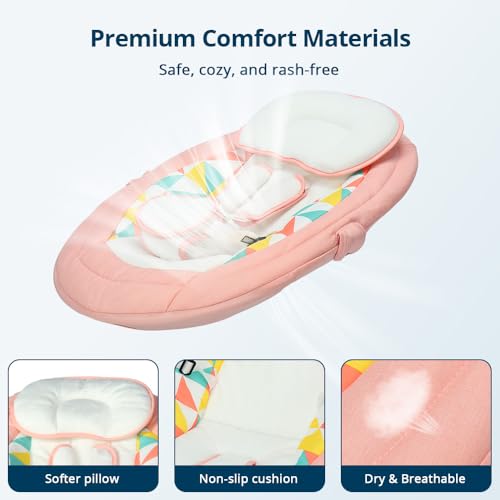 Bioby Electric Baby Swing for Infants, Portable Baby Swing for Newborn Boy Girls with 5 Swing Speeds, Bluetooth Touch Screen/Remote Control, Baby Rocker Chair with Music Speaker 5 Point Harness Pink