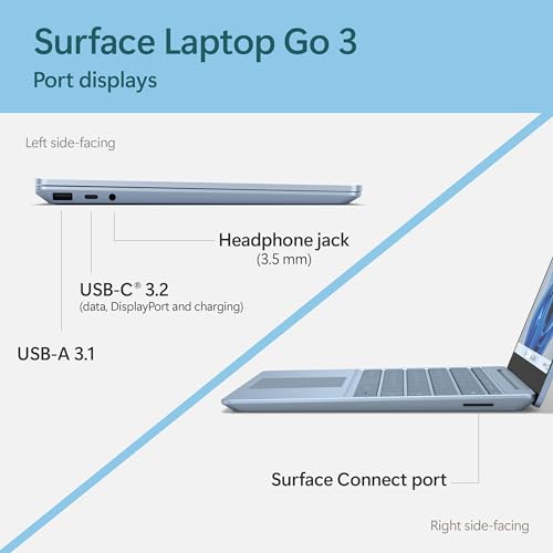 Microsoft Surface Laptop Go 3 (2023) - 12.4" Touchscreen, Thin & Lightweight, Intel Core i5, 8GB RAM, 256GB SSD SSD, with Windows 11, Ice Blue Color