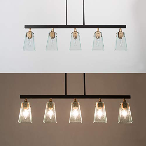 KSANA Gold Chandelier, 5-Light Modern Farmhouse Chandelier for Dining Room, Kitchen Island with Seeded Glass Shades, 34"