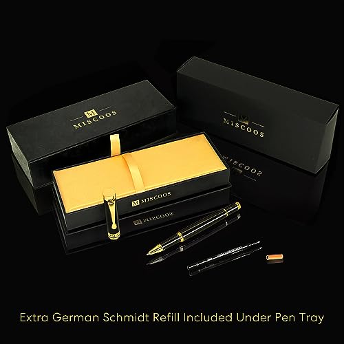 Miscoos Luxury Pen Fancy Rollerball Pens Smooth Writing Nice Pens for Men & Women 24K Gold Finish Gift Pen Set for Office, Graduation, Professional Executive Pens with Schmidt Black Refill