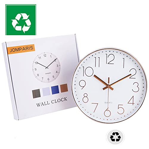 jomparis 10 Inch Silver Wall Clock Battery Operated Silent & Non-Ticking Wall Clock for Home Office Bathroom