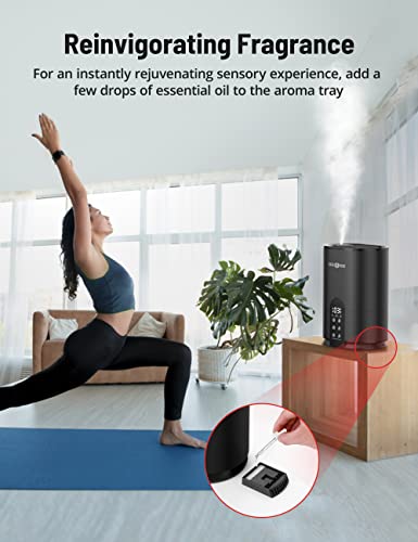 Humidifiers for Bedroom, PARIS RHÔNE 4L Top Fill Humidifiers for Home Large Room, Essential Oil Diffuser, Auto Humidity Sensor, 28dB Quiet,Timer,40H, Sleep Mode,Cool Mist Air Humidifier (Black)