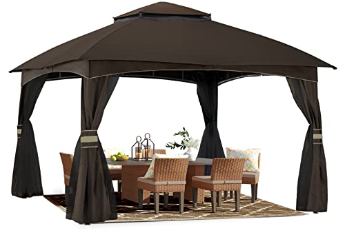 ABCCANOPY 10x10 Outdoor Gazebo - Patio Gazebo with Mosquito Netting, Outdoor Canopies for Shade and Rain for Lawn, Garden, Backyard & Deck (Brown)