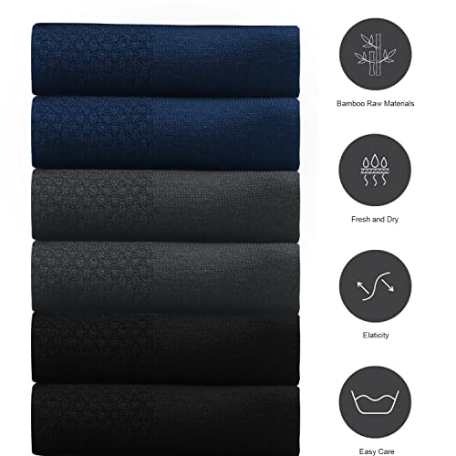 MissShorthair 6 Pairs Men's Bamboo Dress Socks,Moisture Wicking Durable Mens Socks,Soft Breathable Bamboo Socks for Men,Navy/Gray/Black