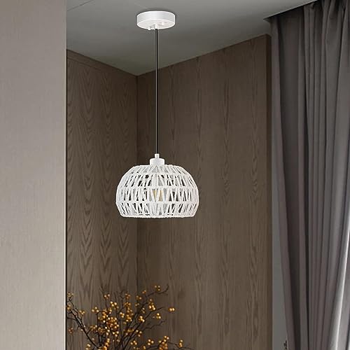 Boho Pendant Lights Kitchen Island Boho Chandelier Light Fixture Adjustable Pendant Lights Rattan Lamp Wicker Pendant Light for Kitchen Island Bedroom Living Room Dining Room Farmhouse 8.27 Inches