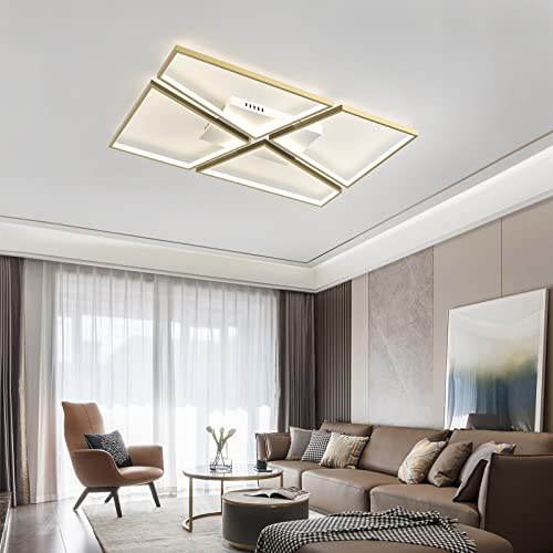 YEEZONE LED Ceiling Light Fixtures, 10000LM 120W Gold Close to Ceiling Light, with Memory Remote Control Dimmable 3000K-6500K for Dining Room, Living Room, Kitchen, Bedroom, Office (Gold)