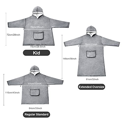 Hansleep Wearable Blanket Hoodie for Kids, Hoodie Blanket with Pockets and Sleeves Sweatshirt for Teens as A Gift - Grey Kids